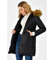 Dewberry Kadın %100 Polyester Kaban Siyah Z6590 Günlük Dış Giyim, Kazak ve Gömlek Kombini, Seyahat Gardırobu