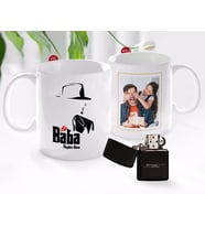 BK Gift Kişiye Özel Babalar Günü Hediyesi Fotoğraflı Kupa Bardak ve Benzinli Çakmak Seti-11 (Model 1)