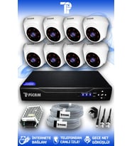PICAM 8 Kameralı Dome 8 İç Kamera Set HDD'siz Full HD Gece Görüşlü Güvenlik Kamerası Sistemi