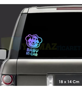 Sevimli Şapkalı Köpek Arabada Bebek Var Hologram Oto Sticker Renkli Çıkartma Yapıştırma 18 x 14 Cm
