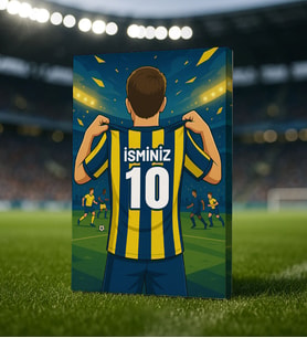 BK Gift Kişiye Özel Sarı-Lacivert Forma Tasarımlı Kanvas Tablo, Arkadaşa Hediye, Sevgiliye Hediye, Taraftar Hediyesi