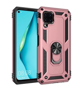 Huawei P40 Lite Kılıf Metal For Car Yüzüklü Standlı Military Ring Serisi (Rose)