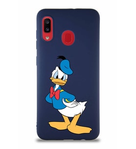 Samsung Galaxy A20 Soft Premier Kapak Donald Duck-D Tasarımlı Silikon Kılıf - Lacivert (Şeffaf)