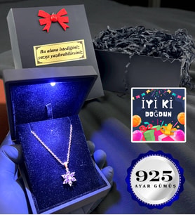 Kişiye Özel Doğum Günü Hediyesi Işıklı Kutuda 925 Ayar Gerçek Ametist Taşlı Lotus Kolye