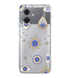 PrintiFy Xiaomi Redmi Note 11R ile Uyumlu 1mm Slim Fit Nazar Boncuğu 5 Baskılı Şeffaf  Kılıf