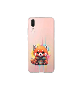 Huawei P20 ile Uyumlu Splash Tilki Tasarımlı Şeffaf Silikon Kılıf