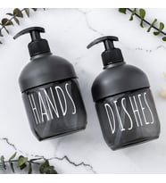 Porsima C-527 2'li Cool Sıvı Sabunluk Seti - Mutfak-Banyo Tezgah Üstü Temizlik Seti - Antrasit Cam 425 mL