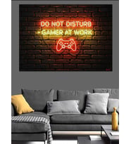 Neon Işıklı Gamer At Work Dekoratif Kanvas - Mdf Ahşap Tablo