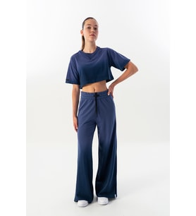 Maraton Comfort Kadın Bisiklet Yaka Mor Crop Top