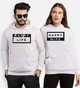 Tshirthane Happy Sevgili Kombinleri Kapüşonlu Kombini (Tek Ürün Fiyatıdır.)