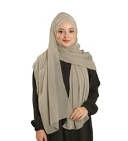 Bej Pratik Hazır Geçmeli Bone Şal Şifon Drapeli 2507_12