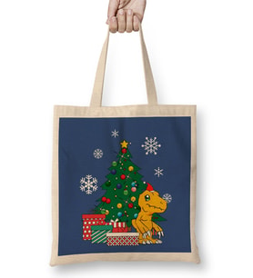 Agumon Around The Christmas Tree Digimon Bez Çanta Uzun Saplı