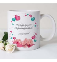Kişiye Özel Güllü Kalp Tasarımlı Kupa Bardak (Beyaz)
