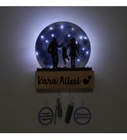 Lucenda Led Işıklı Pleksi Dolunay Kişiselleştirilebilir Biblo Valeri Çocuklu Çift Anahtar Askılığı (Mavi)