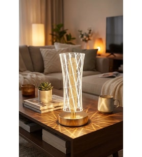 Plentiful Silindirik Kristal Çizgi Model LED Masa Lambası – Gold Tabanlı, Dokunmatik, 3 Renk Işık Modl