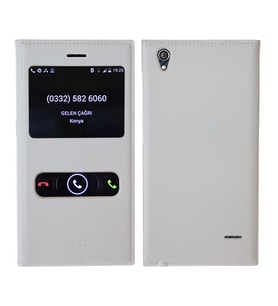 T50 ile Uyumlu Çift Pencereli Flip Cover Kılıf Beyaz