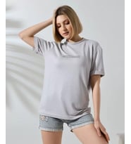 Unisex Bisiklet Yaka Baskılı Slim Fit T-Shirt - Boyalı Gri