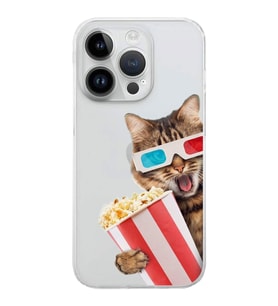 PrintiFy iPhone 14 Pro ile Uyumlu Kedi 1 Kamera Korumalı Şeffaf Kılıf