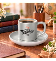 BK Gift En İyi Öğretmen Tasarımlı Mat Gümüş Türk Kahvesi Fincanı ve Tabağı-1