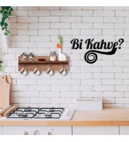 BK Home Doğal Ahşap Raflı Dekoratif Fincan Askılığı ve Bi Kahve Duvar Süsü-4 (Beyaz)