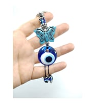 Nazar Boncuğu Anahtarlık / Araba Dikiz Ayna Süsü El Yapımı Kelebekli Cam Dekoratif Hediyelik Set