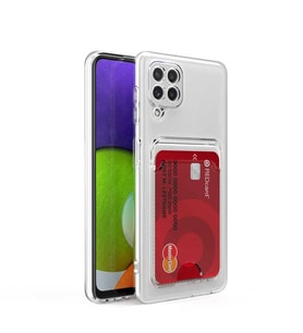 Coverzone Samsung Galaxy M22 ile Uyumlu Kartl?kl? ?effaf Kamera Koruma Y�kseltisi Z-Serta Silikon Anti-?ok �zellikli K�?eleri Airbag ?effaf Telefon K?l?f?