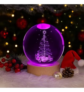 İsme Özel Işıklı Ahşap Kaideli Çam Cam Küre 8cm*6cm