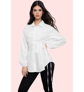 Kadın Pamuk Polyester Terrycotton Kumaş Gömlek Düz Desen Yaka Fitted Kalıp Günlük Şıklık Hafta Sonu (Ekru)