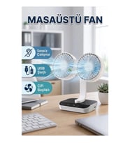 Çift Kafalı USB Şarjlı Sessiz Masaüstü Fan 720° Döner Taşınabilir Soğutucu