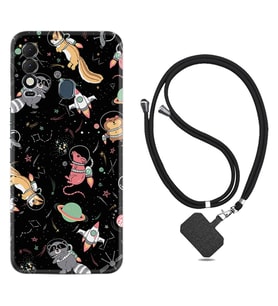 Tecno Spark 8T Kılıf Silikon Boyun Askılı İpli Desenli Silikon Planet Animals 1771
