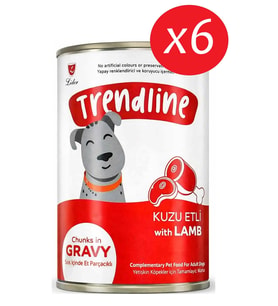 Trendlıne Konserve Sos İçinde Et Parçacıklı Kuzu Etli Yetişkin Köpek Maması 400 G*6 Adet