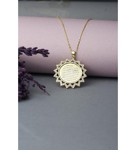 Dualı Ayetel Kürsi Gümüş Kolye 925 Ayar Zirkon Taşlı Kolye (Gold)
