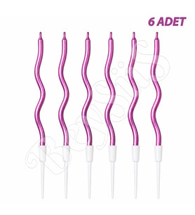 Kıvrımlı 6lı Mum Fuşya