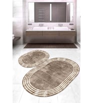 Dijital Baskılı Kaymaz Taban Yıkanabilir Oval 2'li Klozet Takımı Banyo Paspası NOKZ-HT-487 (Kahverengi)