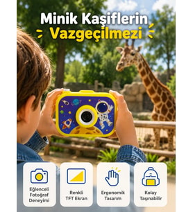 Çocuk Dijital Kamera HD Fotoğraf ve Video Çekimi 2.0 İnç TFT Ekran Type-C Şarjlı Mini Tripodlu