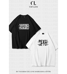 Unisex Kadın Erkek Hanımcı Beyci Baskılı Sevgili Çift Kombini Tasarım Oversize T-shirt 2'li Set (Siyah Beyaz)