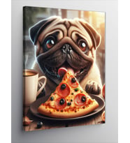 Kanvas Tablo Pizza Yiyen Pug Köpek
