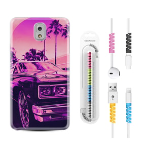 Samsung Note 3 4 5 8 9 20 Ultra 10 Lite Kılıf Kablo Koruma Spiral Silikon Mor Araba 1711