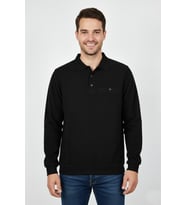 Erkek Polo Yaka Cepli Selanik Sweatshirt Regular Kalıp BGL-ST04923 (Siyah)