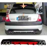Renault Clio 2 HB Difüzör Arka Tampon Eki 4 Egzoz Çıkışlı Kırmızı Lüx Tip