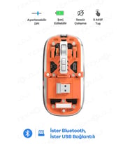 Bluetooth USB Çift Modlu Sessiz Mouse, Şeffaf Mıknatıslı Kapaklı, Type-C Şarjlı, DPI Ayarlı, Kablosu