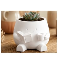 Alvera Kitap Okuyan Saksı – 3D Baskı Kupa Tutan Sevimli Saksı-Beyaz