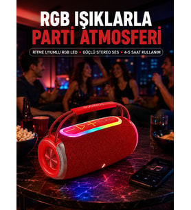 Lexroo 20W Güçlü Ses Çift Sürücülü RGB LED Işıklı Bluetooth 5.3 Hoparlör