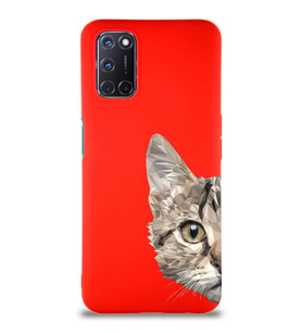Oppo A52 Soft Premier Kapak Catface Tasarımlı Silikon Kılıf - Kırmızı (Şeffaf)