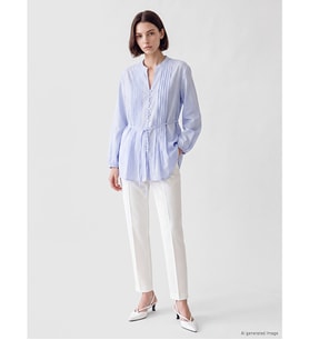LCW Modest Mavi Pileli Kuşaklı Oversize Kadın Gömlek Tunik