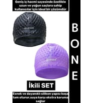 #Bone Esnek Yumuşak Silikon Havuz Deniz Yüzme Kulağa Su Geçirmez Büyük Beden Saç Bonesi İkili SET
