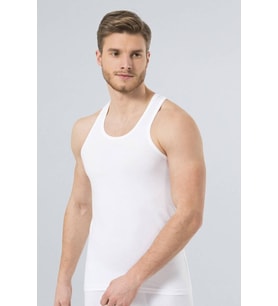 Türen Erkek Halter Yaka Likralı Spor Atlet (Beyaz)