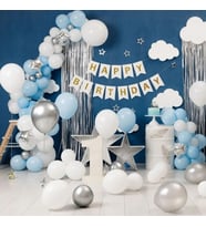 Mavi-Gri- Beyaz Doğum Günü Balon Seti