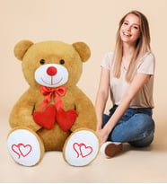 Bubblebear 130 Cm Çift Kalp Tutan Peluş Ayı (%100) Yerli (Kahverengi)