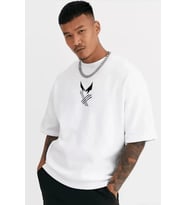 Unisex Bisiklet Yaka Baskılı Oversize T-Shirt - Beyaz